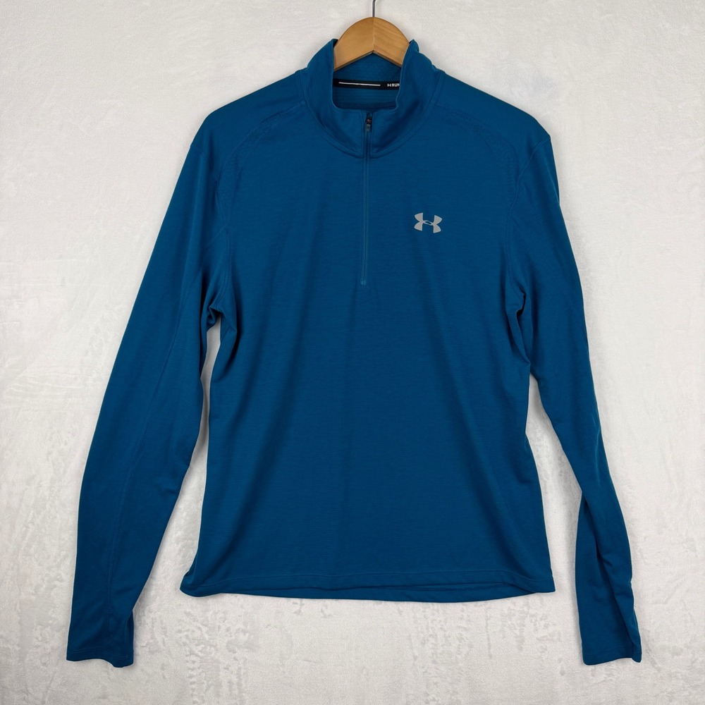 Under Armour Mens HeatGear 1/4 Zip Pullover Blue Fitted‎ Running Top Large
